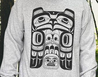 Sudadera con águila haida, sudadera con águila medicinal, gráfico de estilo vintage de un solo color, abrigo, arte salish del Pacífico Noroeste
