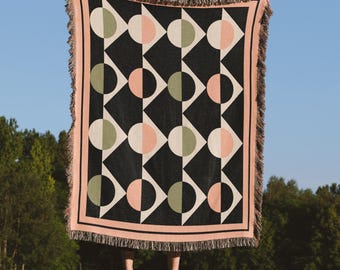 Geometric 100% Cotton Throw Blanket, Mid Century Modern Home Decor