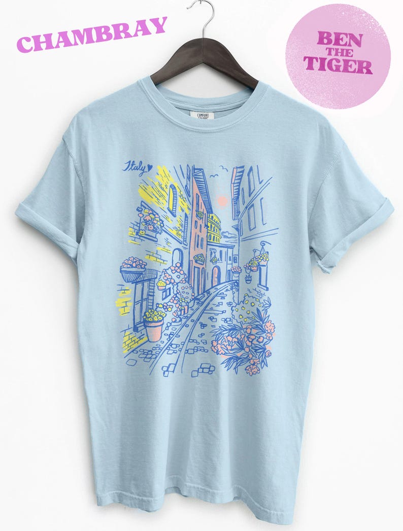 Italy Travel T-Shirt, Retro Italy Fashion tee, Hand Drawn graphic Tee, Casual Wear, Women's Gift, Italy Vacation Tee, Comfort Colors®