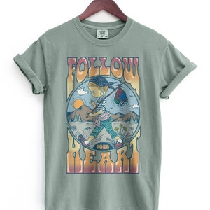 Follow Your Heart Positive Message Shirt, Nomad Hobo Girl Graphic Tshirt, Hippie Girl in the Outdoors, Comfort Colors BOHO Festival Tee