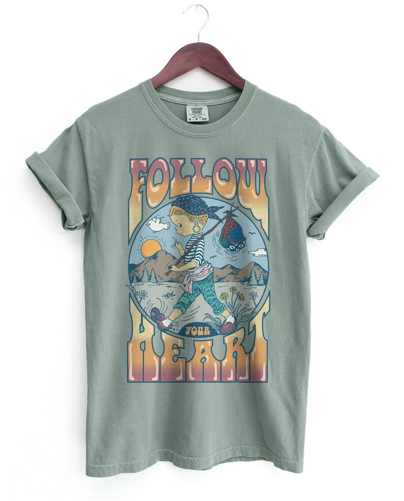 Follow Your Heart Positive Message Shirt, Nomad Hobo Girl Graphic Tshirt, Hippie Girl in the Outdoors, Comfort Colors BOHO Festival Tee