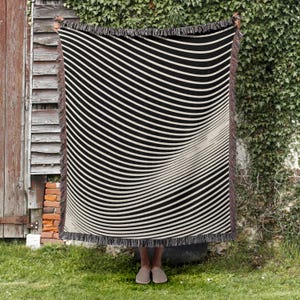 BOHO Stripes Woven Blanket, Y2K Abstract Stripe Pattern, Minimalism Home decor, Minimalism Blanket, OP Art Pattern, Home Warming Gift