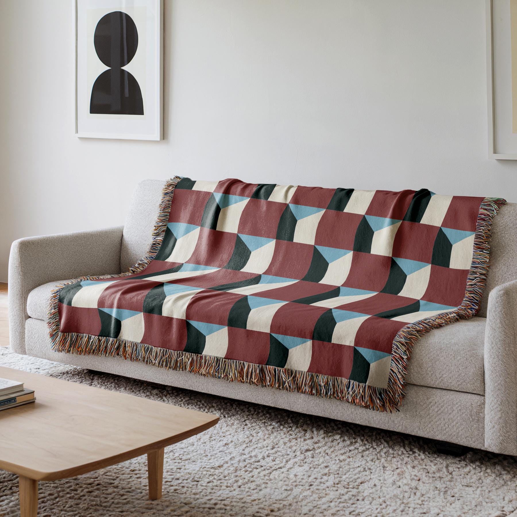 ミッドセンチュリーモダンレトロスローブランケット、100%コットン織り