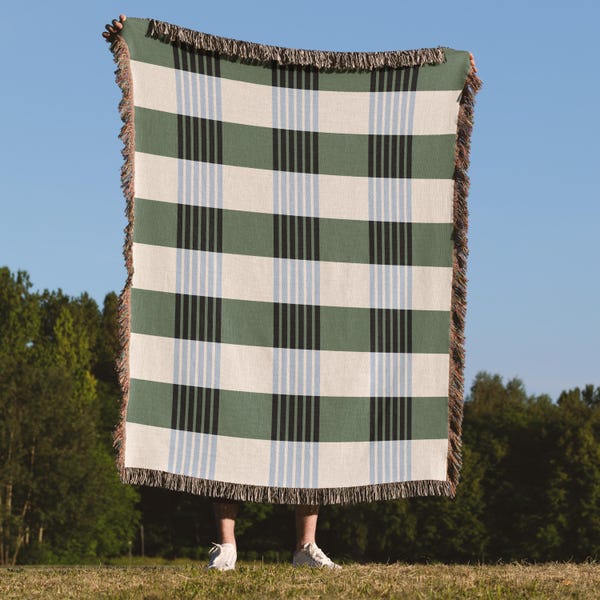 Mid-Century Mixed Stripes Woven Blanket, 100% Cotton Throw, Modern Home Decor