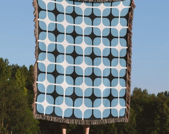 Mid-Century Modern Woven Blanket, 100% Cotton Throw, Retro 60's style Decor