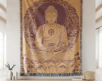 Buddha Woven Blanket, Spiritual Home Decor, Spiritual Gift, Meditation Throw Blanket, Mindfulness Decor, Yoga Accessory, Conscious Living