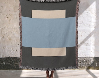 Minimalist Abstract Geometric Woven Blanket, 100% Cotton Throw Blanket, Bauhaus Home Decor