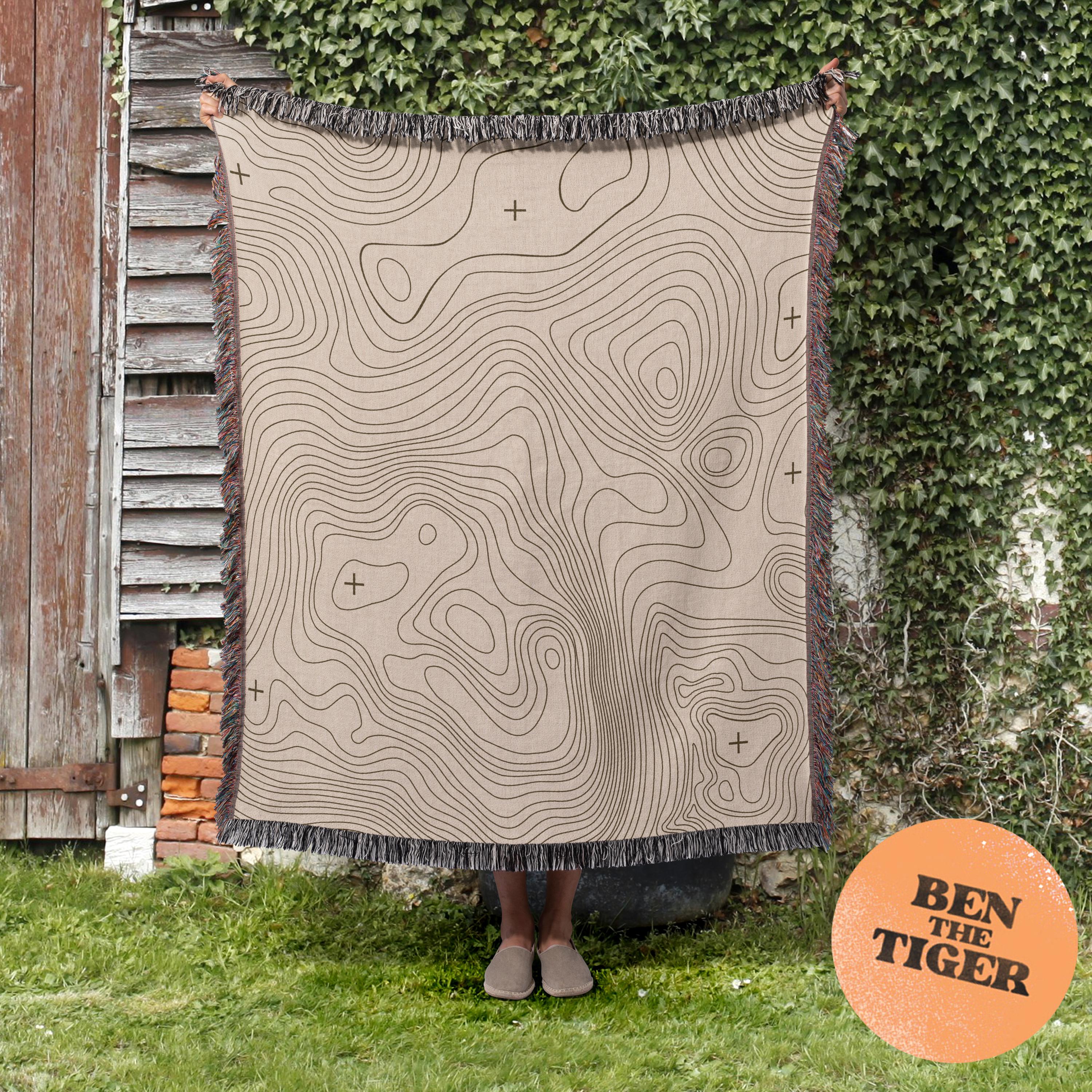 Topographic Map Woven Blanket, Mountains Throw Blanket, Camping