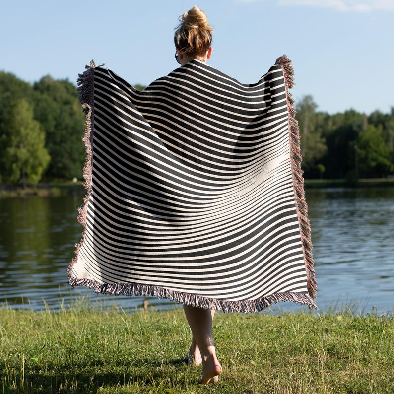 BOHO Stripes Woven Blanket, Y2K Abstract Stripe Pattern, Minimalism Home decor, Minimalism Blanket, OP Art Pattern, Home Warming Gift