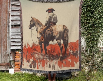 Cowboy auf Pferd gewebte Decke, 100% Baumwolle, Western Erbe Wohnkultur