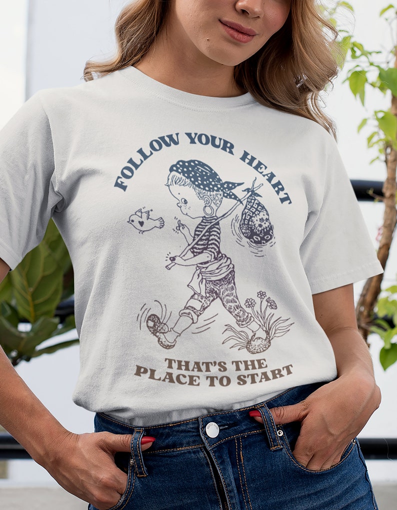 Follow Your Heart Nomad BOHO Shirt, Nomad Girl Positive Message T-shirt, Hippie Girl with Bird, Comfort Colors Festival Tee