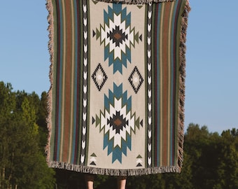 Aztec Woven Blanket, South American Style Blanket, Bohemian Throw Blanket, Andean style Earth Tones, BOHO Home Decor, Southwest Design.
