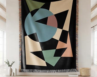 Bauhaus Geometric Woven Blanket, Bauhaus Home Decor, Dark Academia Modernism Throw Blanket, retro Modern Art Decoration, Bauhaus Gift