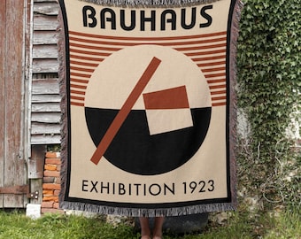 Bauhaus Exhibition Poster Throw Blanket, Modernism Home Decor, Modern Art Decoration, Abstract art Tapestry, 100% Cotton Woven Blanket