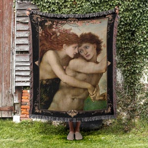 The Lovers Woven Blanket, Renaissance art Woven Blanket, Romantic Home Decor, Gift for Anniversary, Engagement, Valentine&#39;s Day, or Wedding.