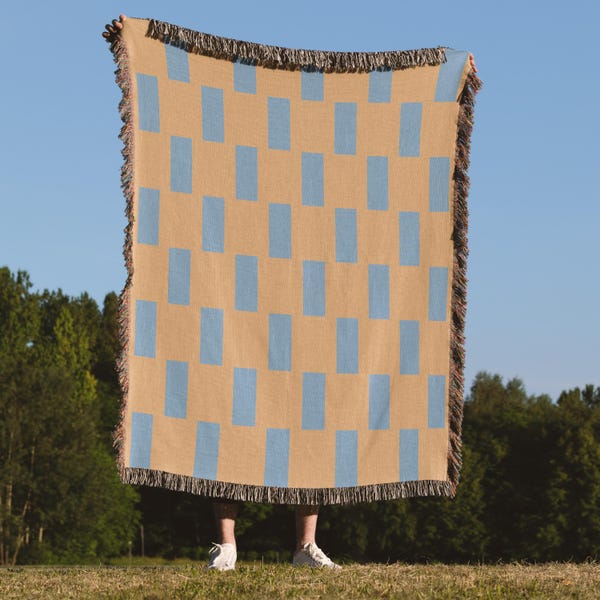 Modern Color Block Stripe Throw Blanket, Bauhaus Color Block Woven Blanket, Mid Century modern Decor, Modern Home Decor, Textured weave