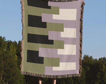 Mid-Century Modern Woven Blanket, 100% Cotton Throw, Geometric Home Decor