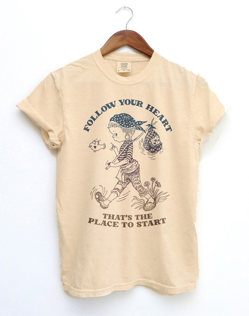 Follow Your Heart Nomad BOHO Shirt, Nomad Girl Positive Message T-shirt, Hippie Girl with Bird, Comfort Colors Festival Tee