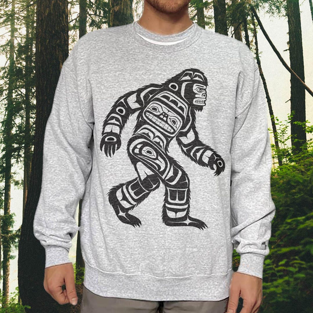 Haida Sasquatch Sweat Shirt, Vintage Style Graphic, Coat Salish