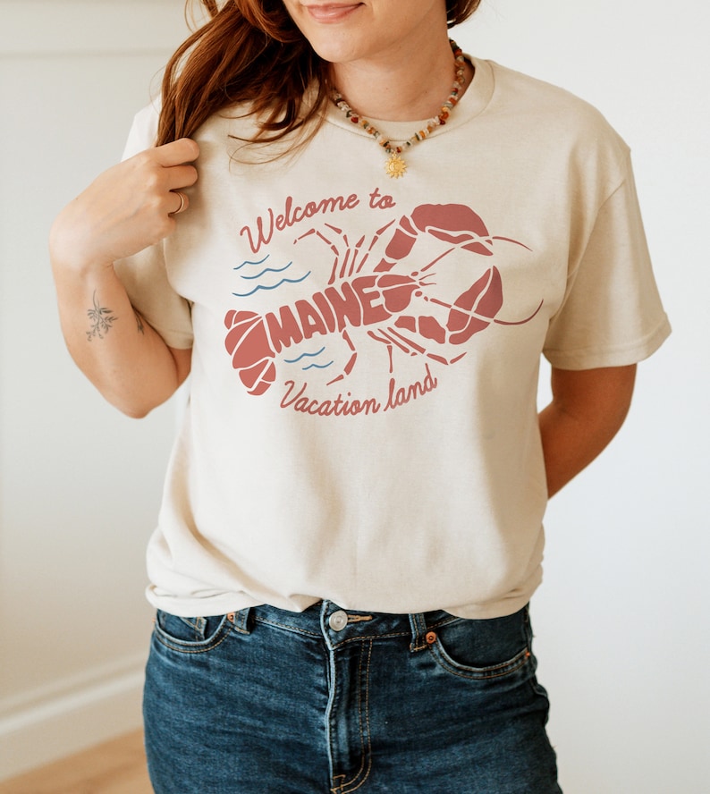 Maine Lobster Vacation Tshirt, Vintage style graphic tee, women's shirt