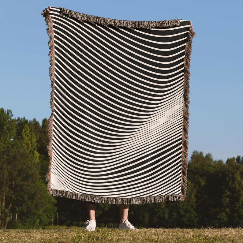 BOHO Stripes Woven Blanket, Y2K Abstract Stripe Pattern, Minimalism Home decor, Minimalism Blanket, OP Art Pattern, Home Warming Gift