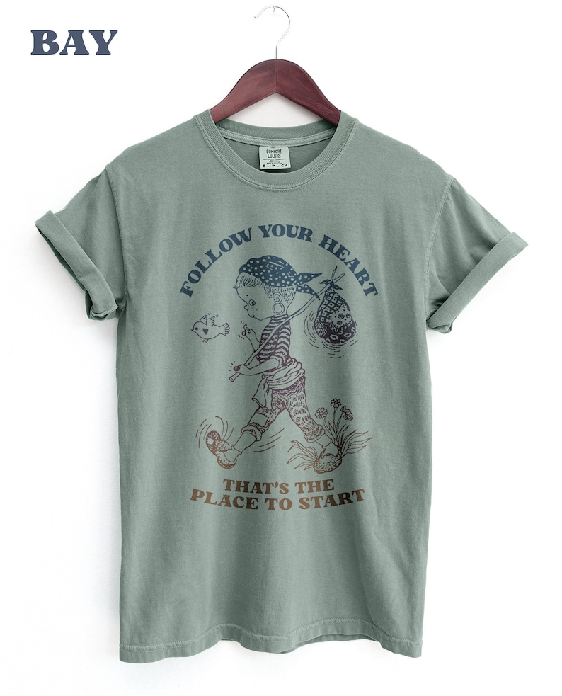 Follow Your Heart Nomad BOHO Shirt, Nomad Girl Positive Message T-shirt, Hippie Girl with Bird, Comfort Colors Festival Tee