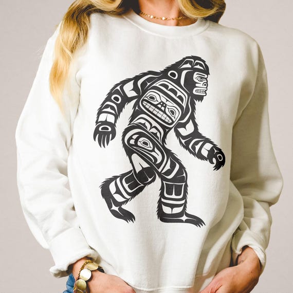 Haida Sasquatch Sweat Shirt, Vintage Style Graphic, Coat Salish