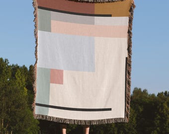 Mid Century geometric Woven Blanket | 100% Cotton Modern Minimalist Throw | MCM Home decor