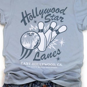 Camiseta de bolos, Hollywood Star Lanes, estilo Googie, camiseta de bolos, arte de fanático de películas, camiseta vintage, retro, camiseta de Big Lebowski, Hollywood