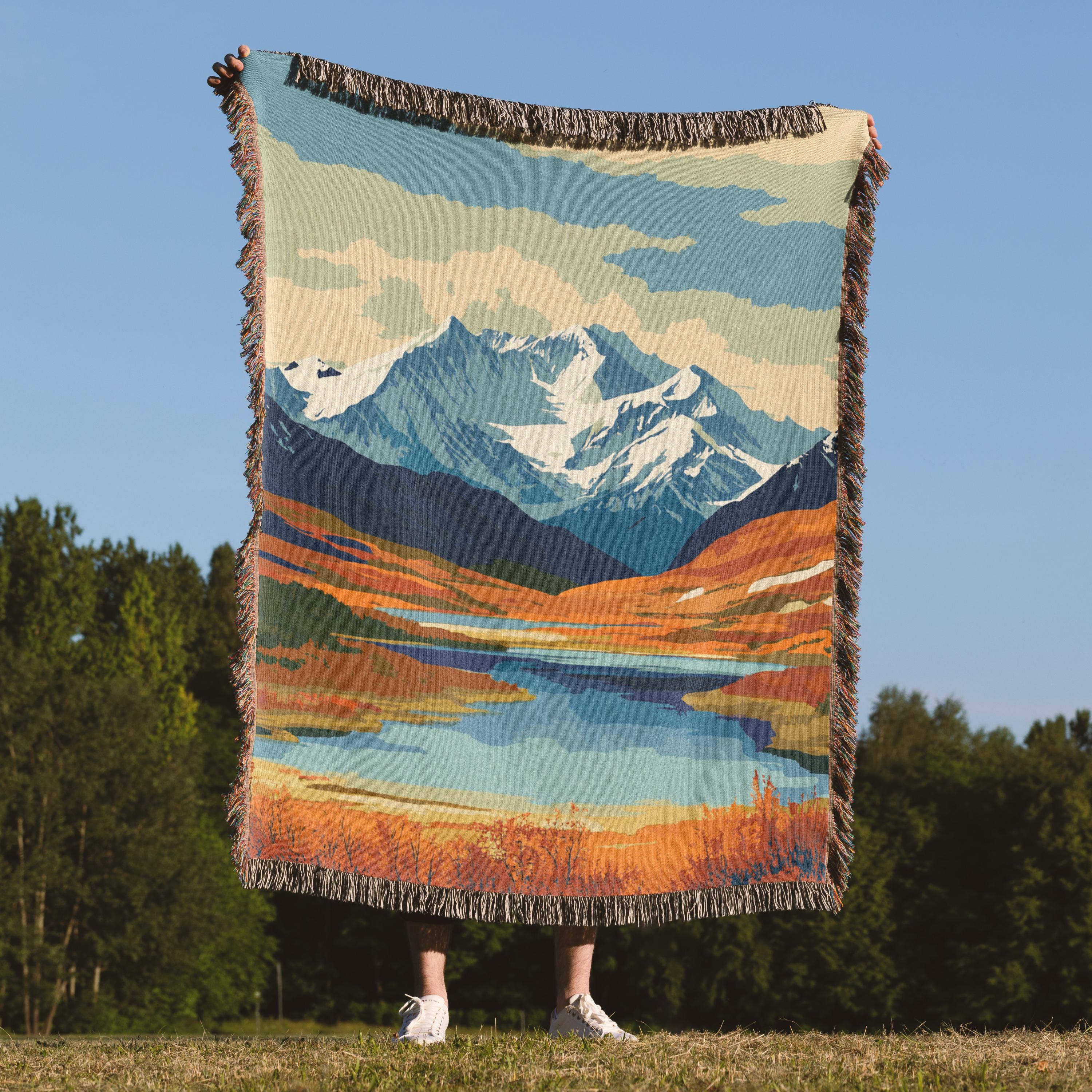 アウトドア寝具 NANGA NATAL DESIGN MOUNTAIN BLANKET Mount Denali Woven Blanket, Mountain Scene Throw Blanket, Mountain