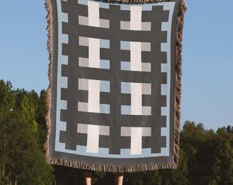 Modern Geometric weave design Woven Throw Blanket, 100% Cotton, Mid Century Decor