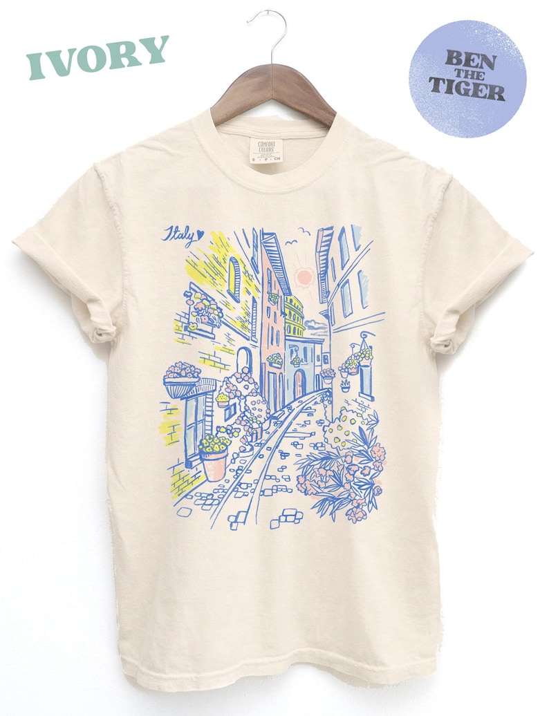 Italy Travel T-Shirt, Retro Italy Fashion tee, Hand Drawn graphic Tee, Casual Wear, Women's Gift, Italy Vacation Tee, Comfort Colors®