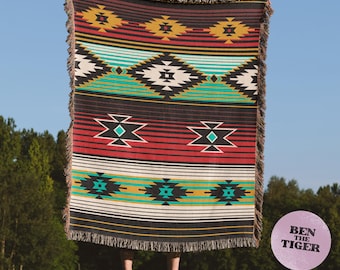 Southwestern Style Woven Blanket, Navajo Style Throw Blanket, Boho Decor, Housewarming Gift, Cowboy style Home Decor, Santa Fe style