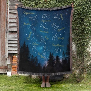 Celestial Astrology Woven Blanket, Starry Night Throw blanket, Galaxy Decor, Astronomy Gift, Stargazing Blanket, Astrology gift, Zodiac Gift