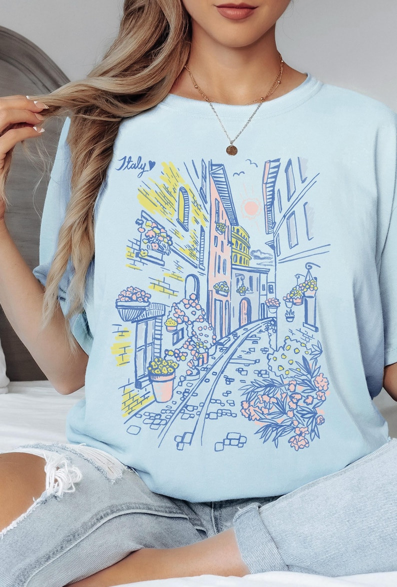 Italy Travel T-Shirt, Retro Italy Fashion tee, Hand Drawn graphic Tee, Casual Wear, Women's Gift, Italy Vacation Tee, Comfort Colors®