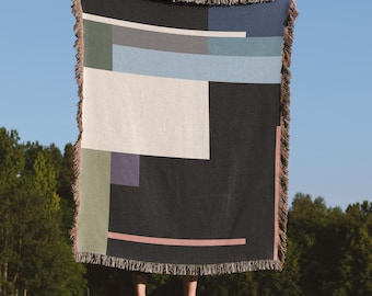 Mid Century geometric Woven Blanket | 100% Cotton Modern Minimalist Throw | Bauhaus Home decor