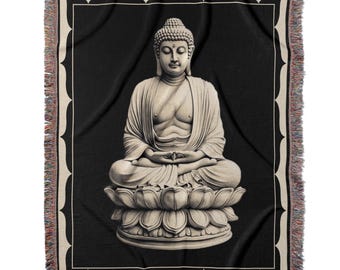 Meditating Buddha Woven Blanket, Mindfulness Home Decor, Buddhist Home Decor, Gift for Meditation Space, Yoga Accessory, Spiritual blanket