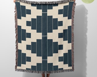 Manta tejida de estilo tribal bohemio, manta geométrica azteca, decoración del suroeste para el hogar, 100% algodón.