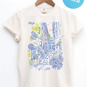 Italy Travel T-Shirt, Retro Italy Fashion tee, Hand Drawn graphic Tee, Casual Wear, Women's Gift, Italy Vacation Tee, Comfort Colors®