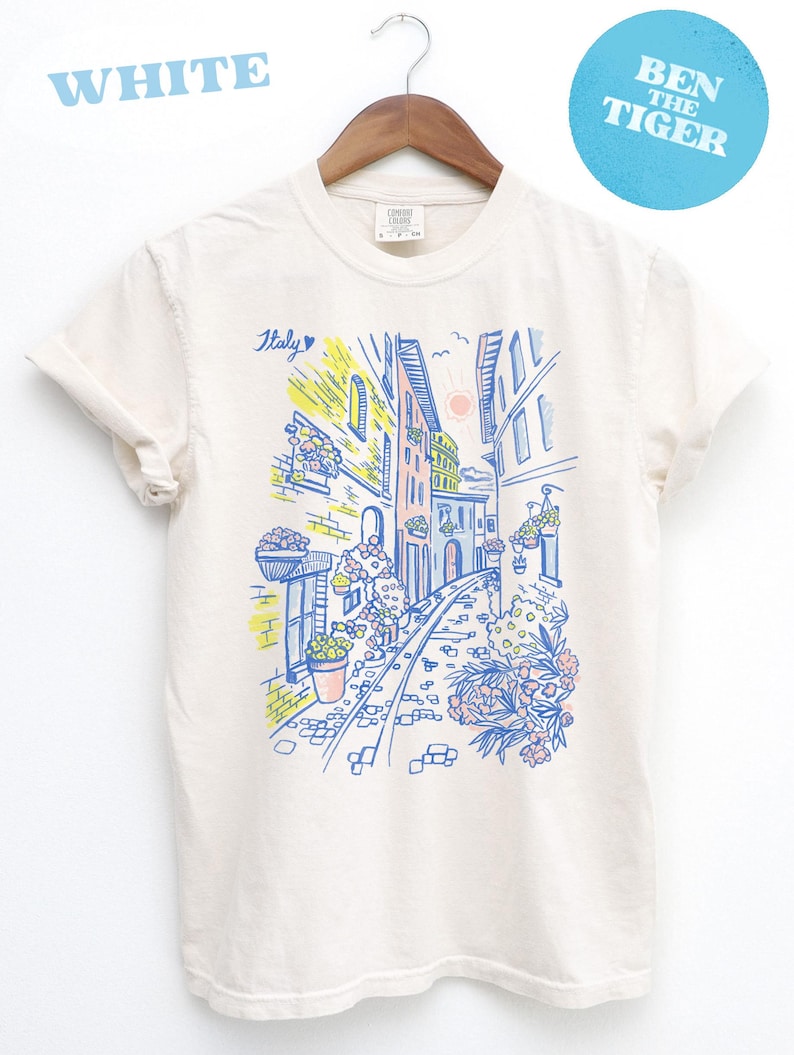 Italy Travel T-Shirt, Retro Italy Fashion tee, Hand Drawn graphic Tee, Casual Wear, Women's Gift, Italy Vacation Tee, Comfort Colors®