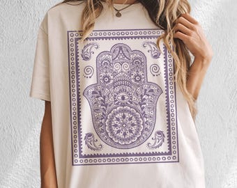 Bohemian Hamsa Hand Shirt, Haamsa Hand Graphic Tshirt, Spiritual Gift, BOHO Style graphic T-shirt, Evil Eye Protection, Comfort Colors® Tee
