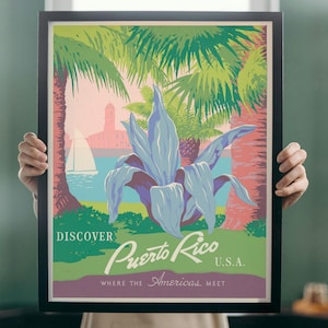 Vintage Puerto Rico Travel Poster Print, Tropical Getaway, Wall Art Home Decor, Retro Beach Poster, Boricua Tropical Art, Unframed Poster