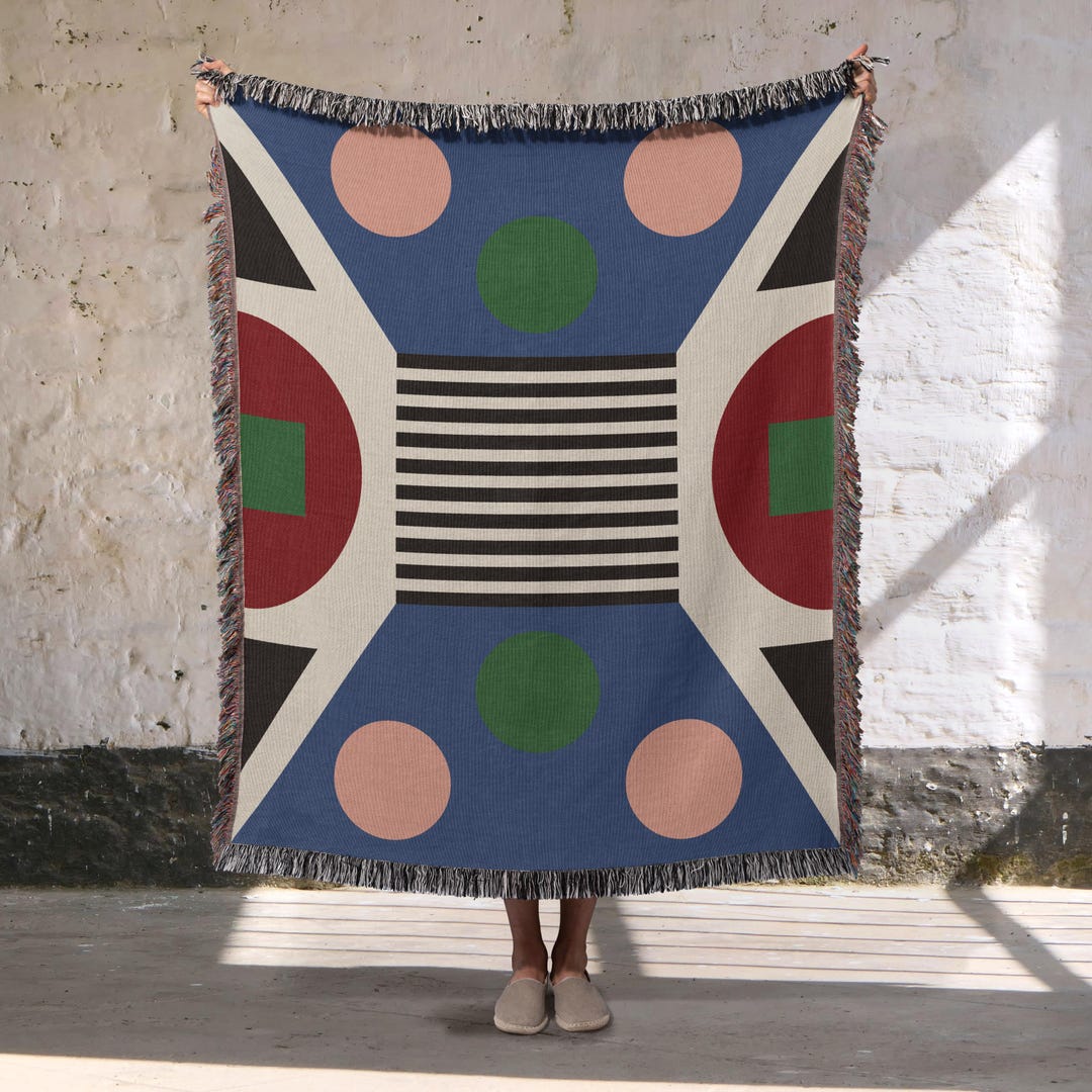 Abstract Color Block Woven Blanket, 100% Cotton Throw, Geometric Modern ...