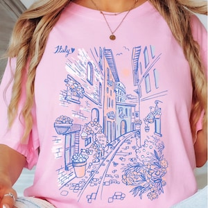 Italy Travel T-Shirt, Retro Italy Fashion tee, Hand Drawn graphic Tee, Casual Wear, Women's Gift, Italy Vacation Tee, Comfort Colors®