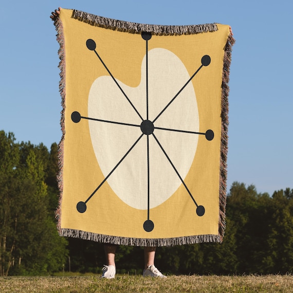 Starburst & Boomerang Modern Woven Blanket, 100% Cotton, Mid Century modern Decor, 50's Atomic Age Throw, Retro Modern, Housewarming Gift,
