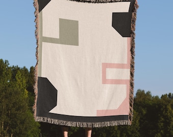 Geometric Abstract Art Woven Throw Blanket, 100% Cotton, Modern Home Decor