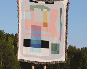 Moderne kunst geometrische deken, 100% katoengeweven plaid, eigentijds huisdecor, cadeau kunstliefhebber