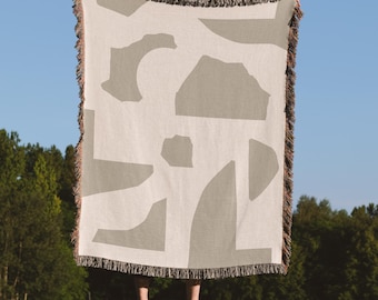 Woven Blanket with abstract shapes, 100% Cotton Throw, Modern Home Decor