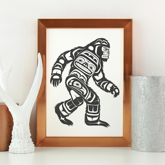 Sasquatch Wall Art Print, Matte Bigfoot Poster, PNW Tribal Artwork