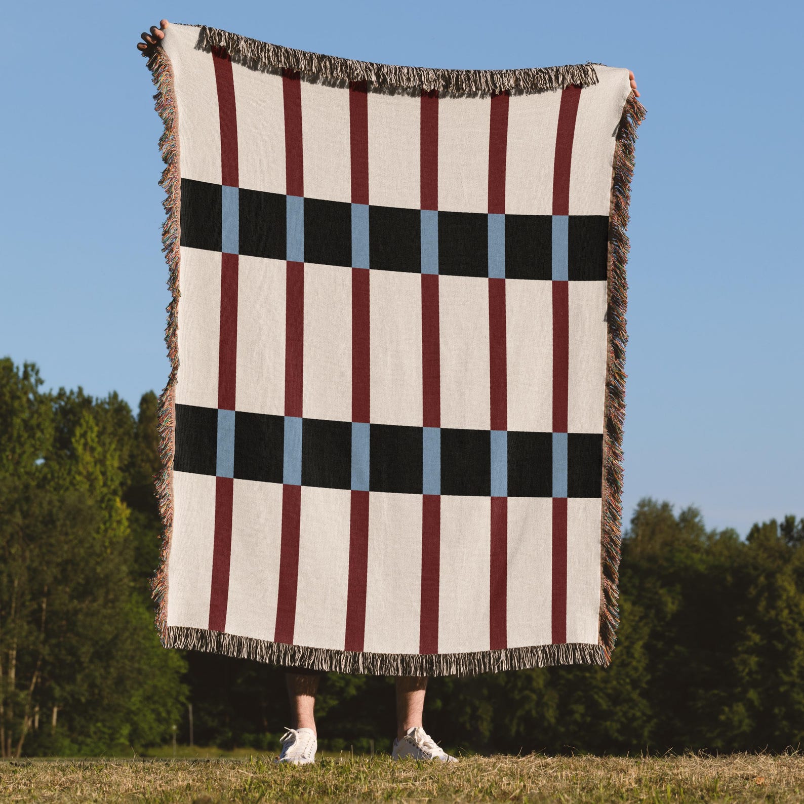 Mid-Century Mixed Striped Woven Blanket, 100% Cotton Throw, Modern Home Decor